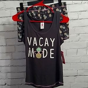 Vacay Mode Pajama Set Top Grey Pinaple Print MultiColor Shorts 2pc Grey